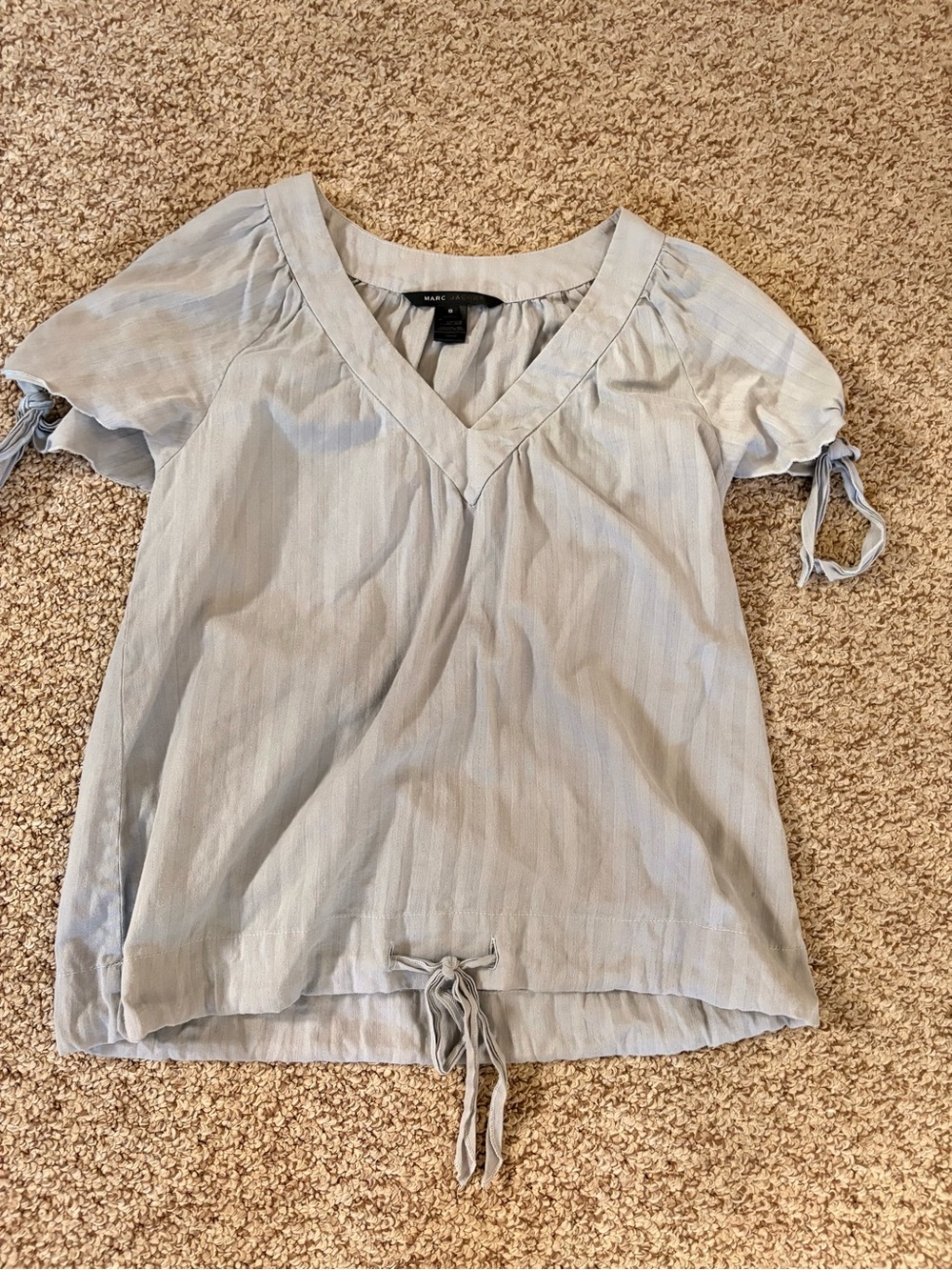 Marc Jacobs Pale Blue V-Neck Short Sleeve Blouse with Tie Details